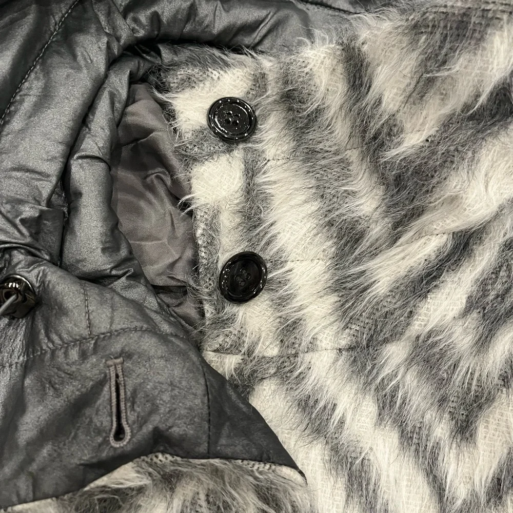 [US8]Per Se Faux Fur Angora Wool Blend Harrington Tweed Gray Short Jacket - Picture 3 of 9